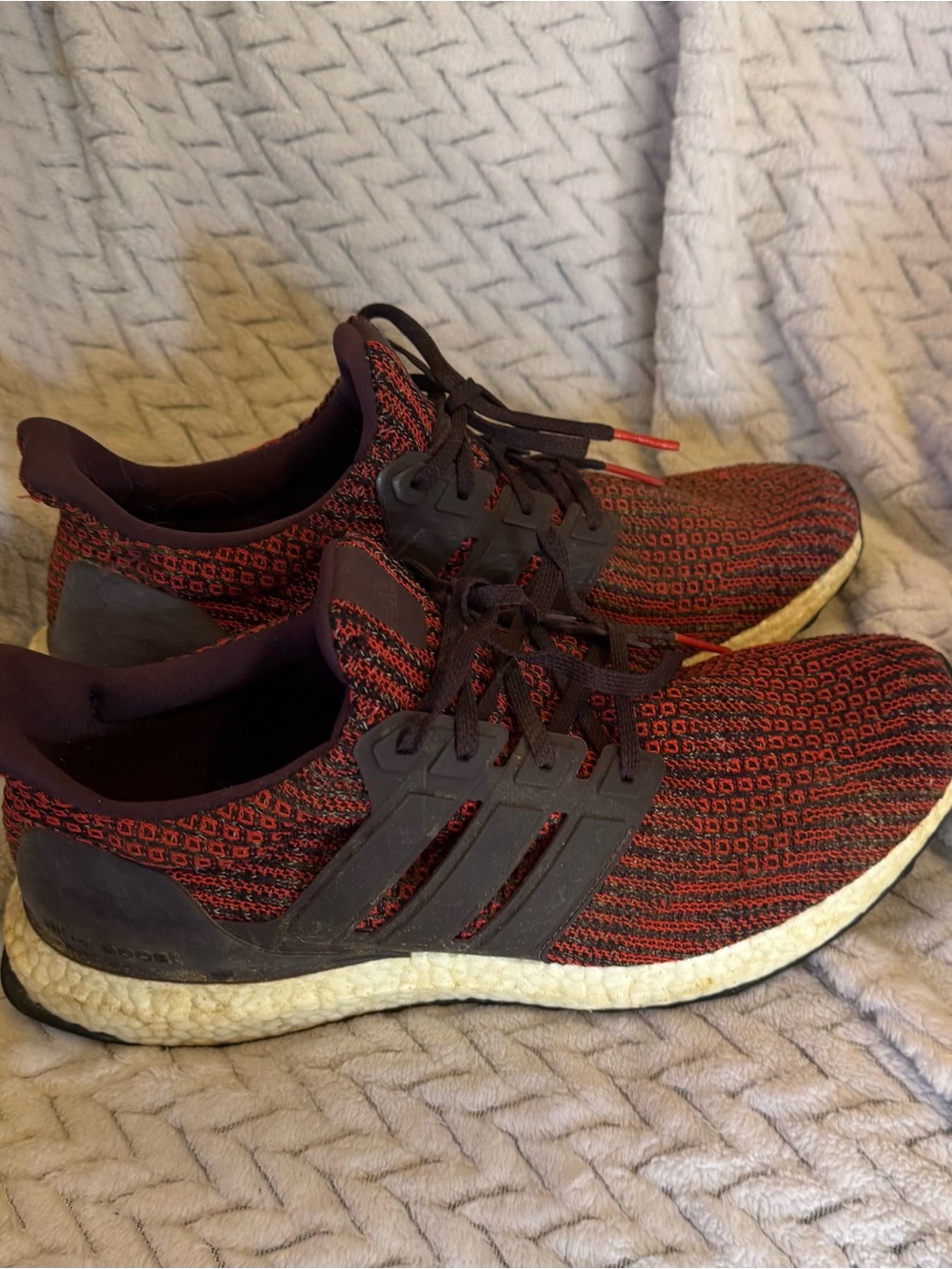 adidas Men’s Red and Black Knit Running Sneakers